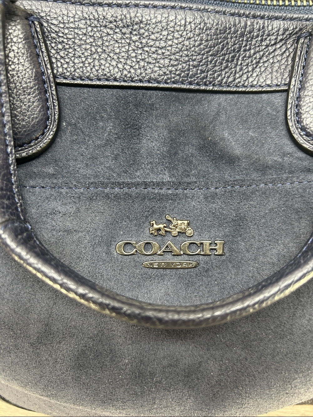 5467 Coach Navy Suede Leather Mickie tote Bag 265975467 - Picture 7 of 13